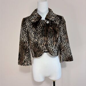 Guess Women’s Faux Fur Leopard Print Bolero Style Cropped Jacket